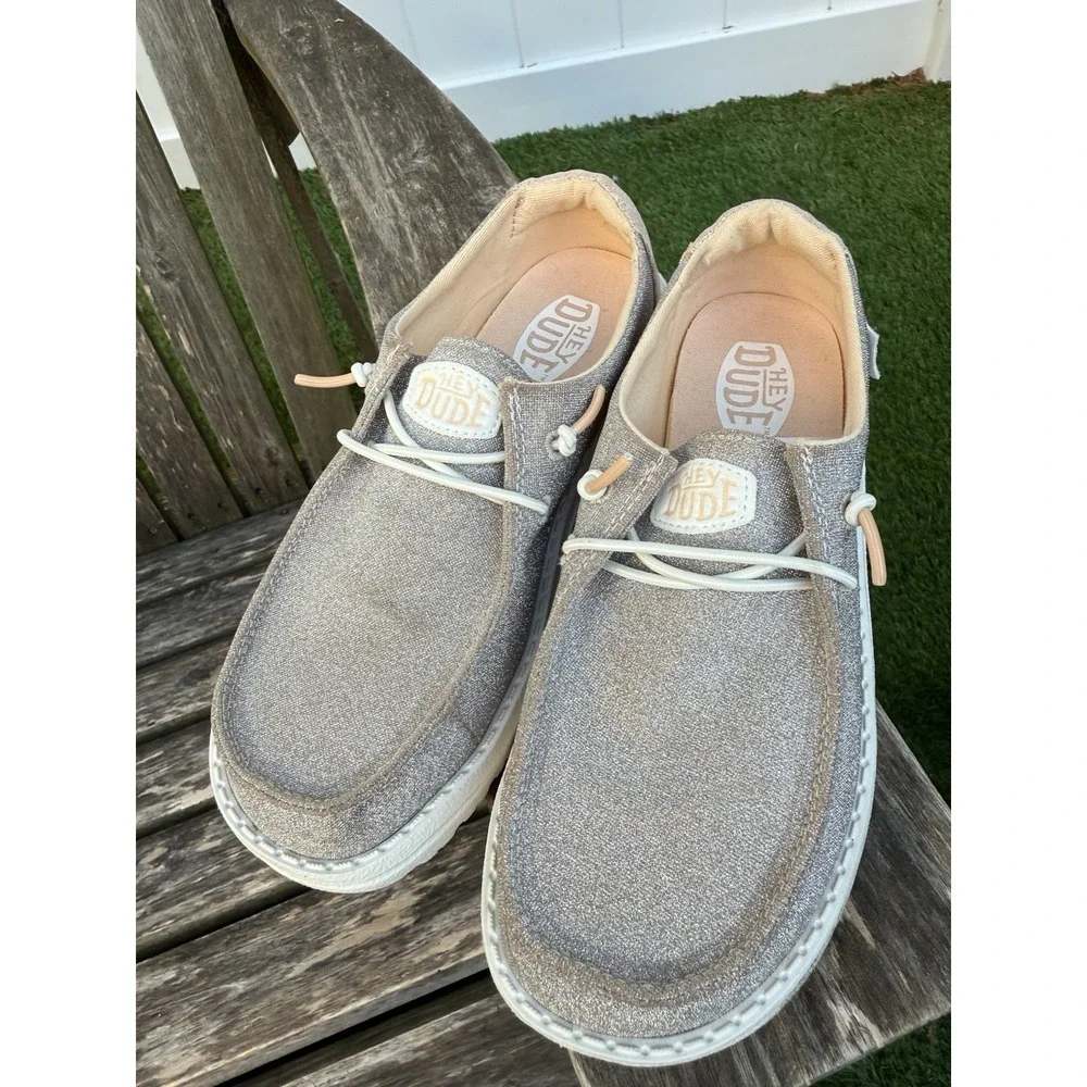 Hey Dude Silver Sparkle Disco Ball Wendy Kid's Slide On Shoes Size‎ 4 Youth K